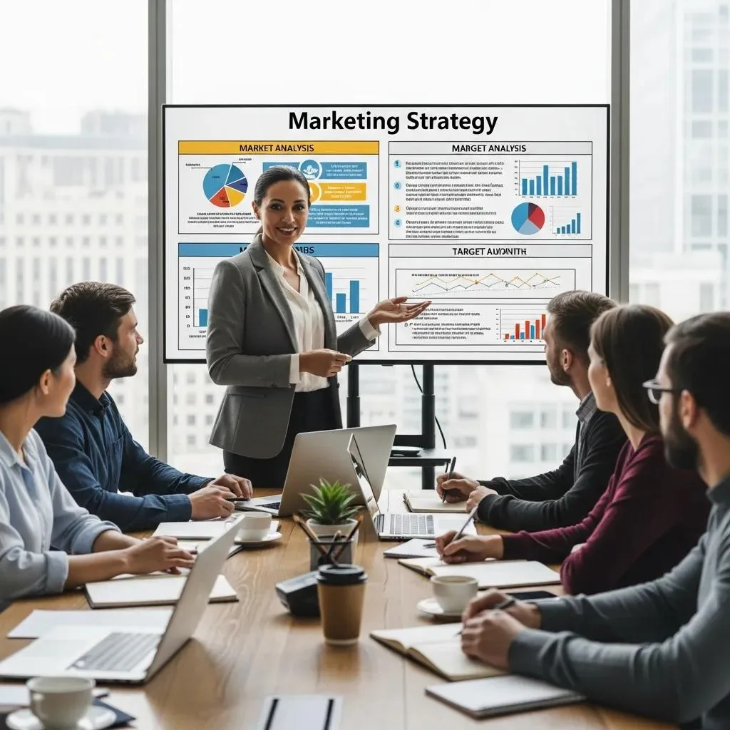 Fractional CMO presenting cost-effective marketing tactics to a startup team