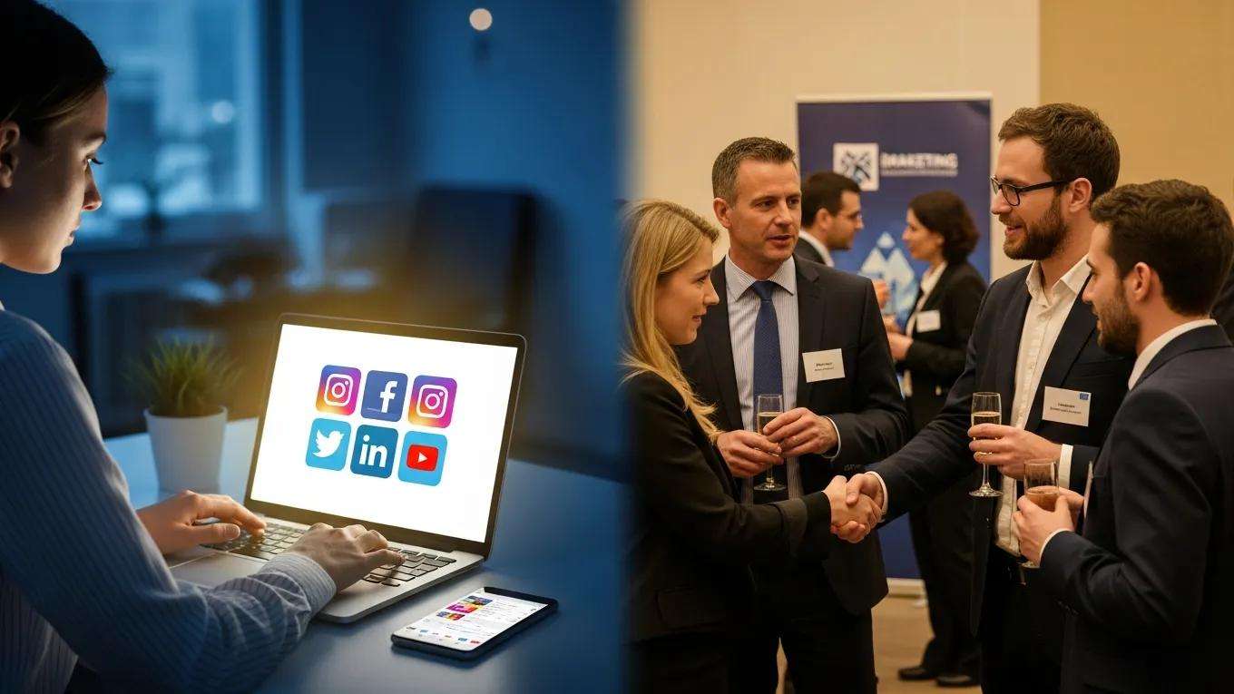 Digital and traditional marketing channels for business sale: social media, networking events, and targeted campaigns.