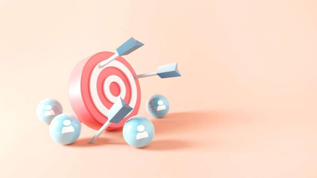 Target with darts and audience icons