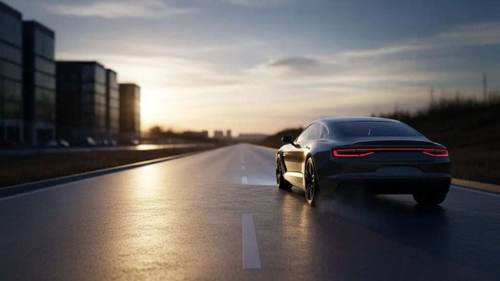 Modern car driving on open road representing business growth and enterprise value.