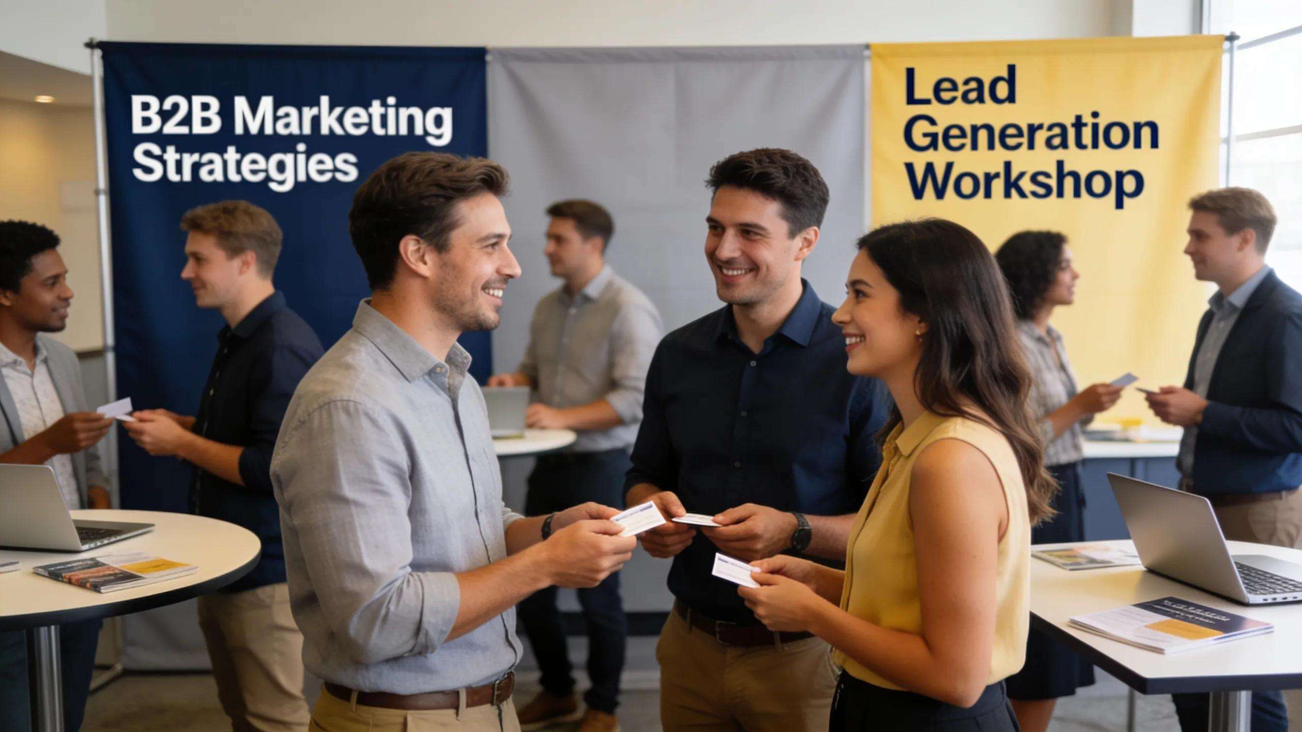 Professionals networking at a B2B marketing event