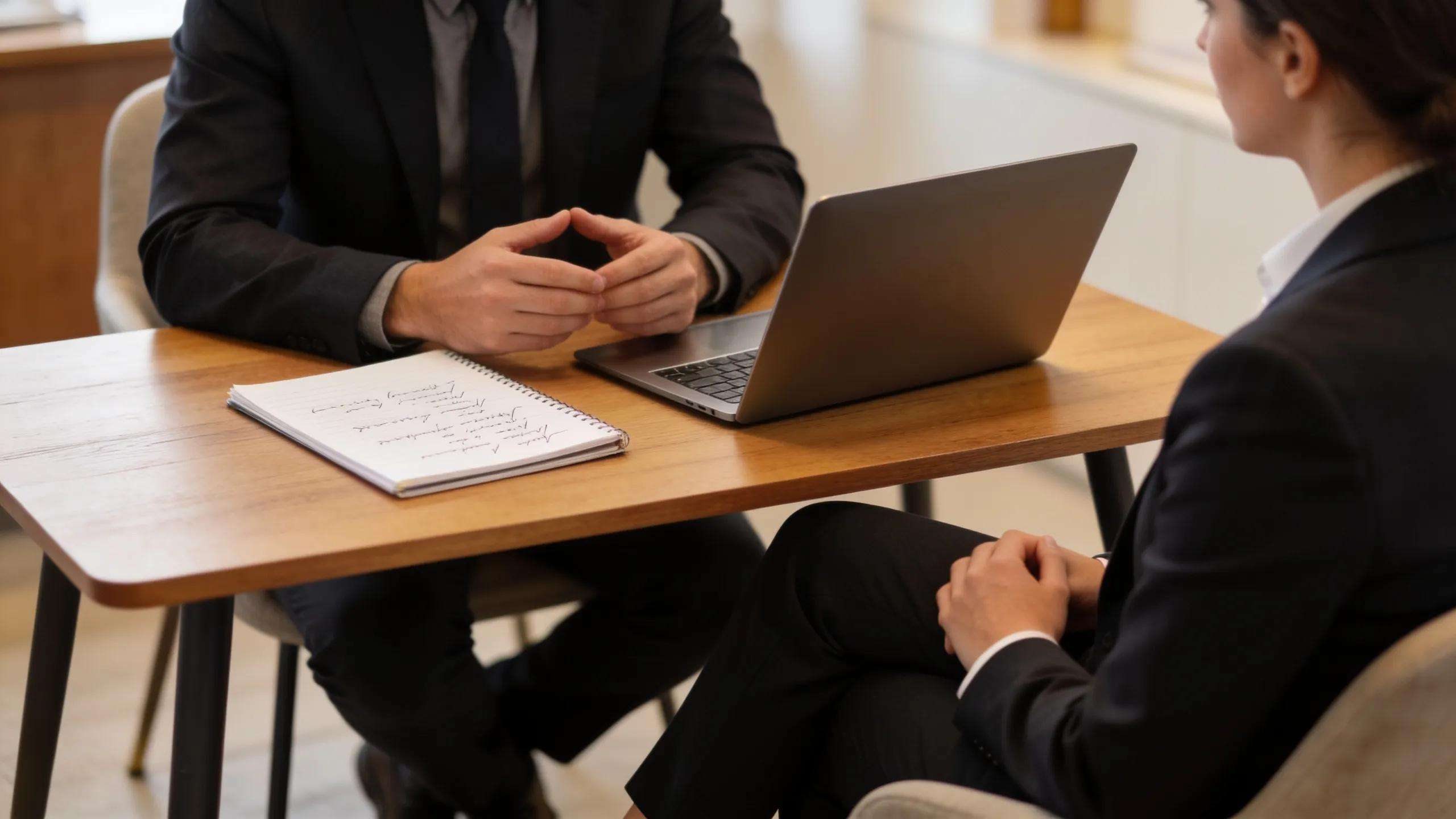 Hiring manager interviewing a candidate for fractional CMO position in a professional office setting
