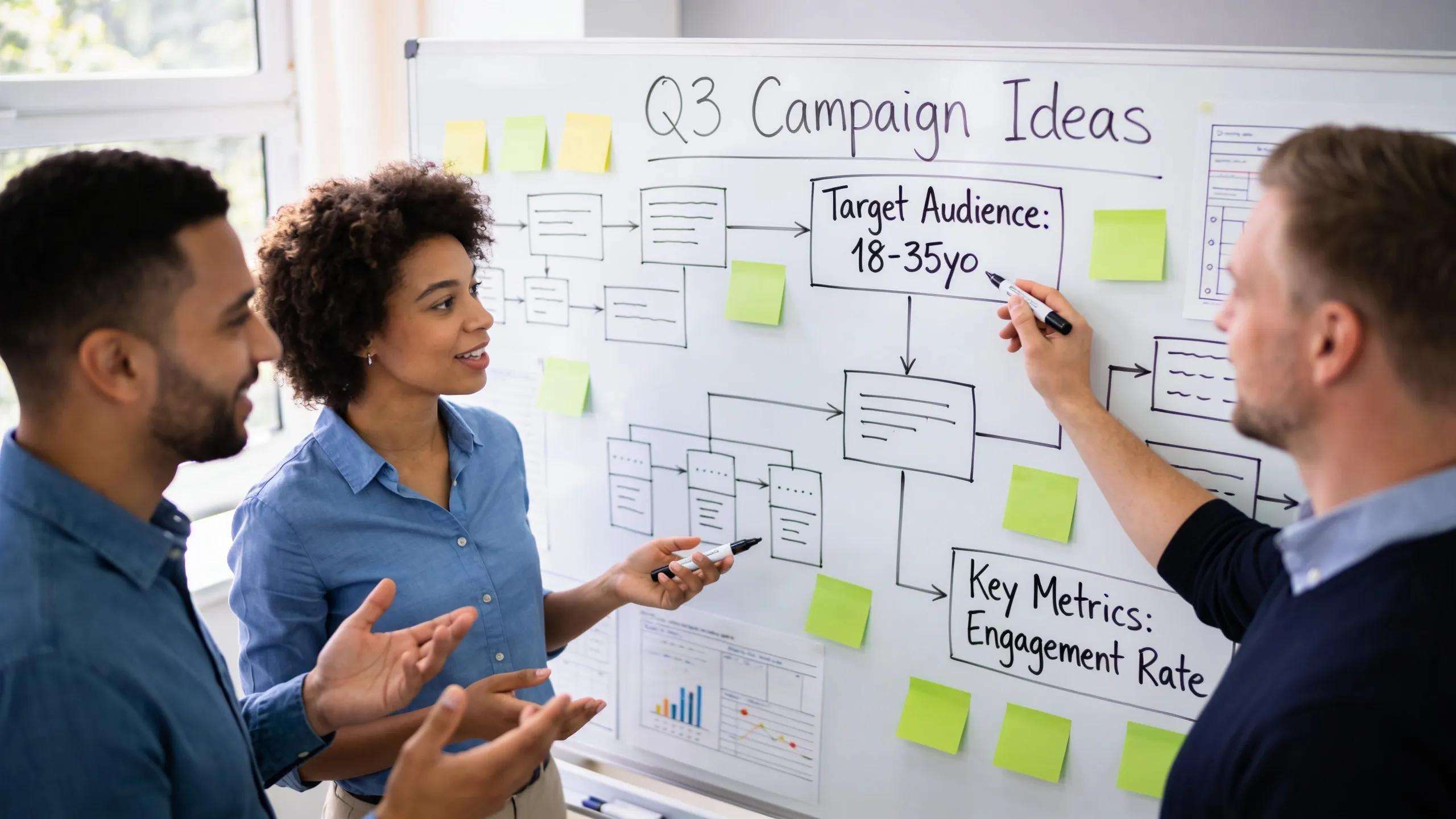 Marketing team brainstorming on a campaign, highlighting execution-focused capabilities