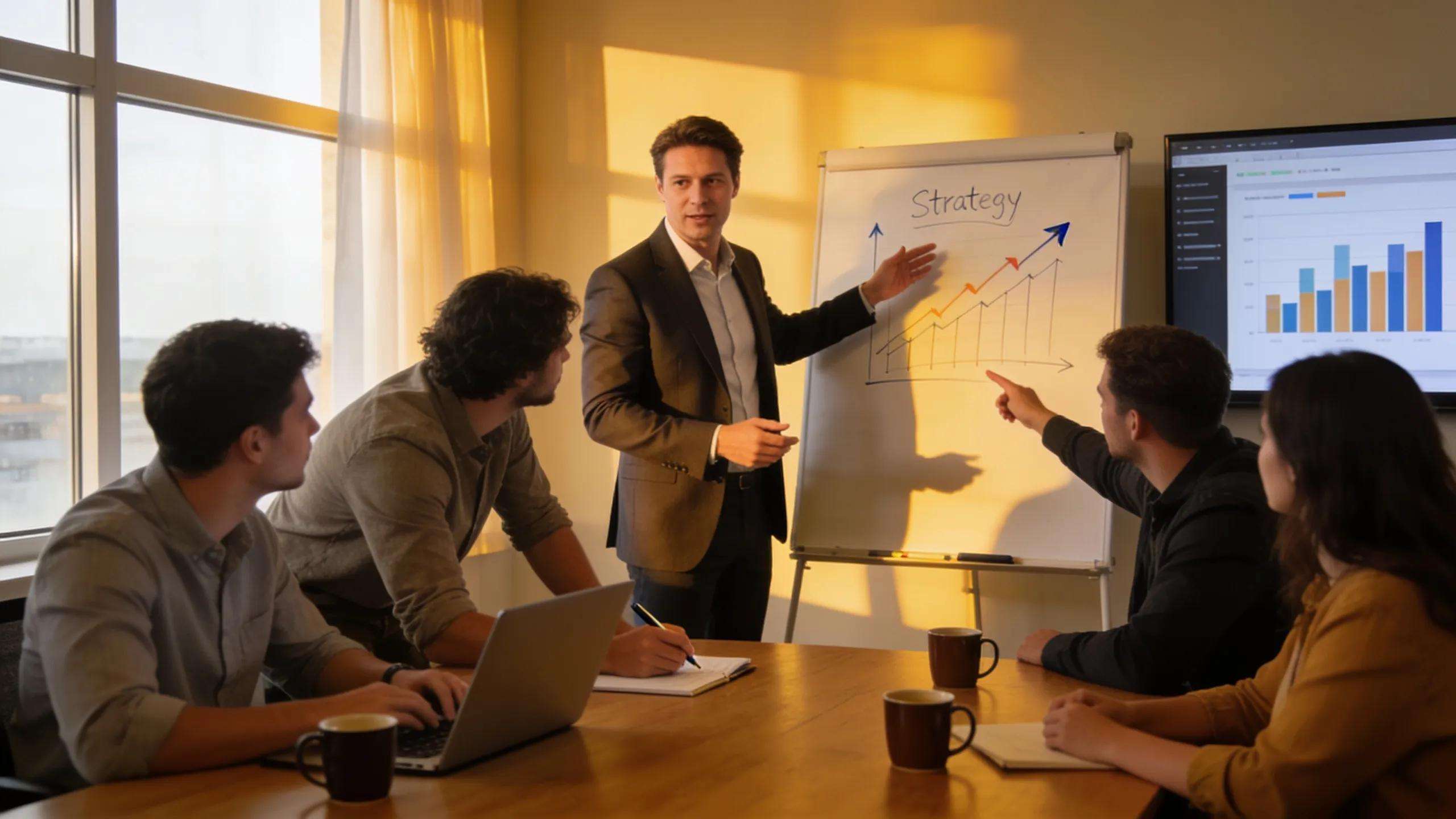 Fractional CMO mentoring a marketing team during a strategy session.