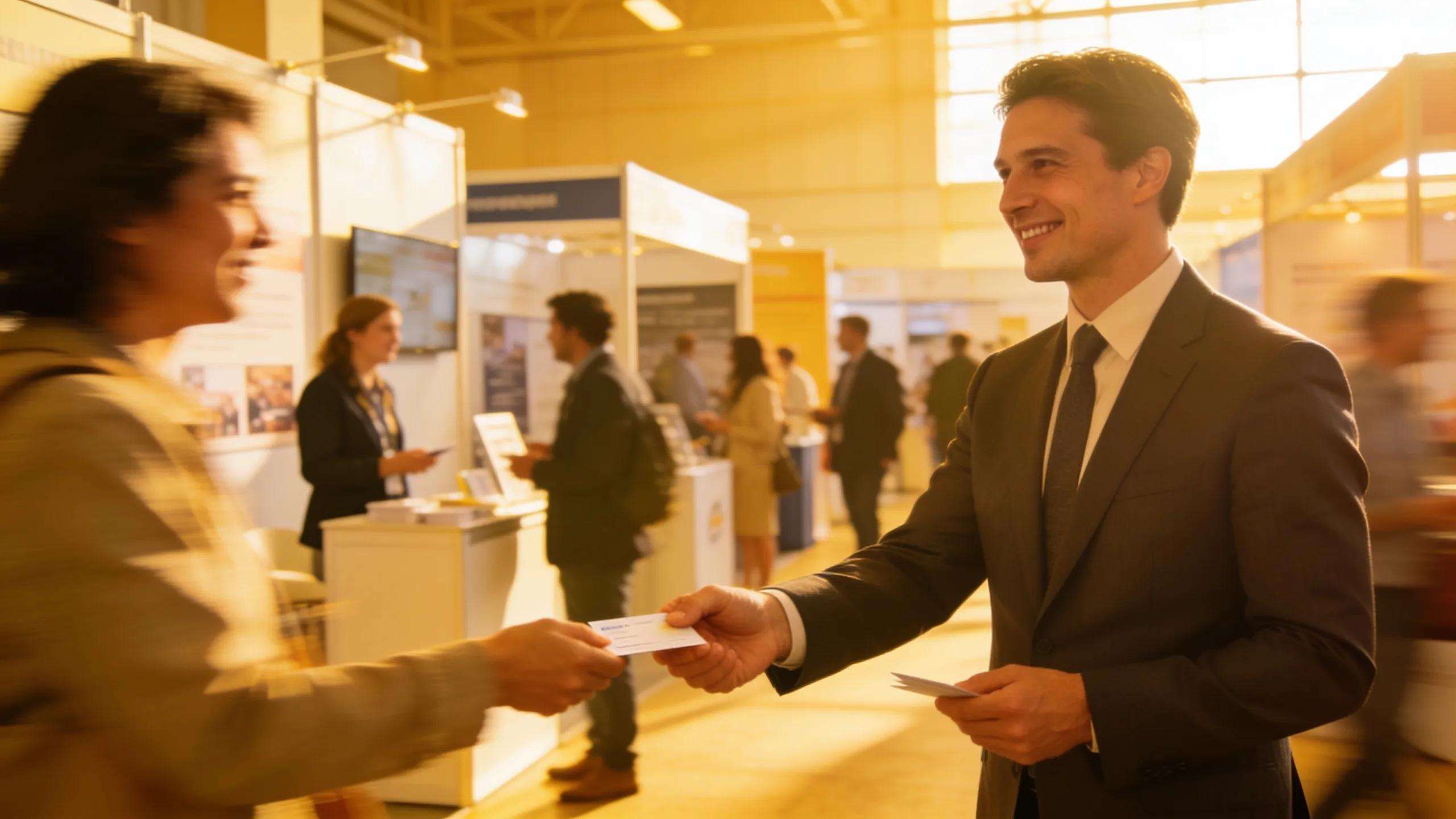 Business professional networking at a community event, illustrating effective lead generation techniques.