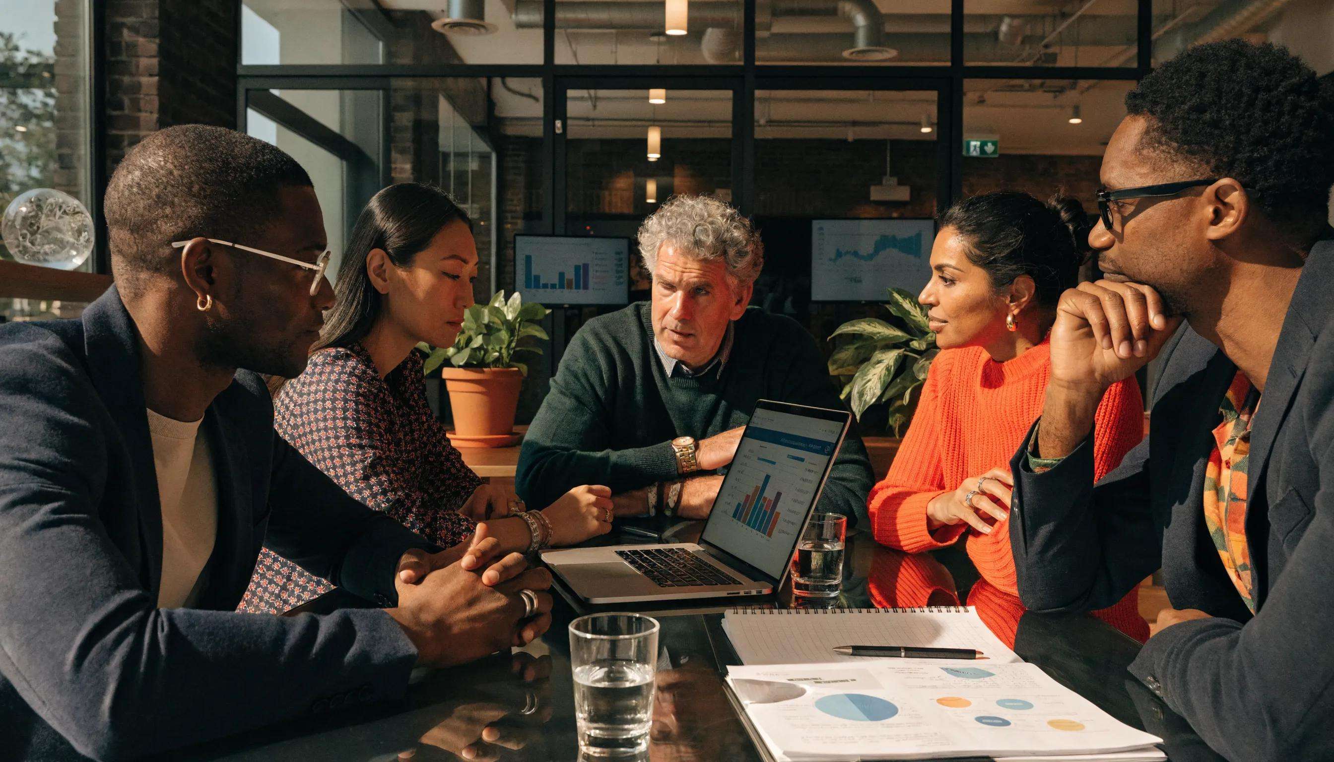 Business professionals discussing customized B2B SEO framework strategies