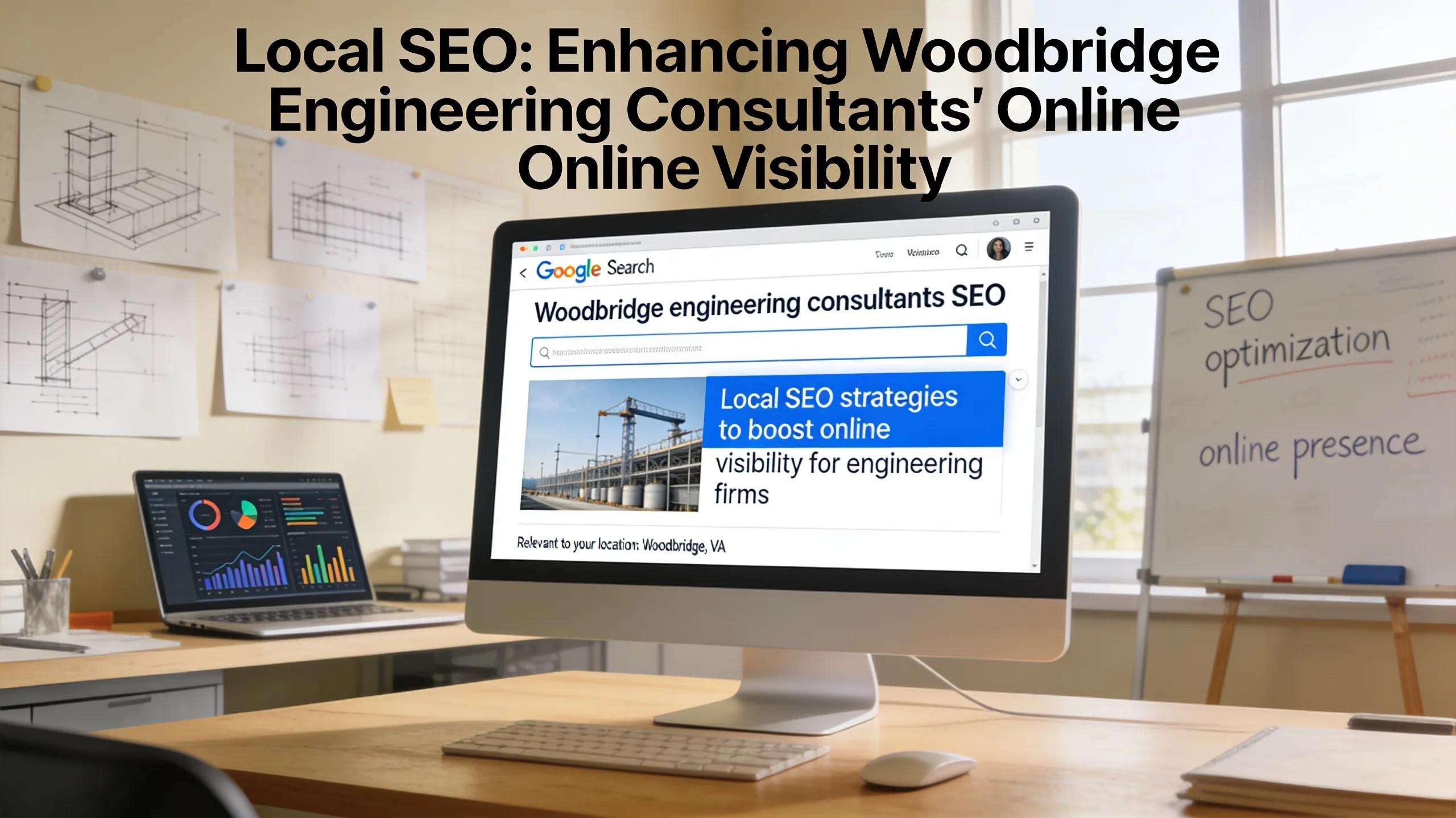 Computer displaying Google search results illustrating local SEO impact on engineering firms